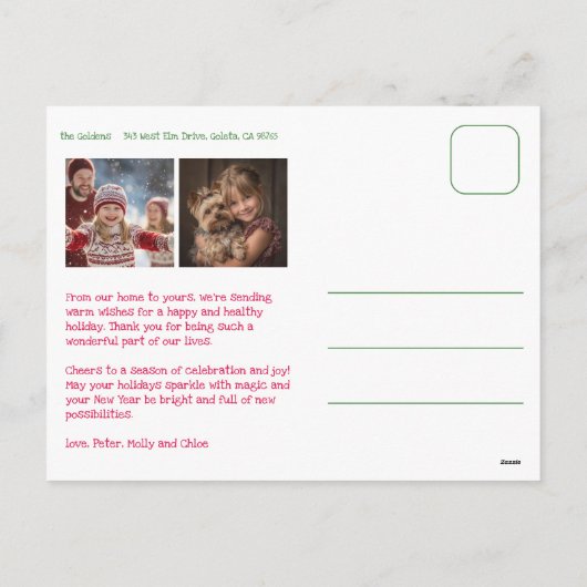 Waterverf Plaid Christmas Custom Arch 3 Foto Feestdagenkaart (Achterkant)