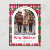 Waterverf Plaid Christmas Custom Arch 3 Foto Feestdagenkaart (Voorkant)