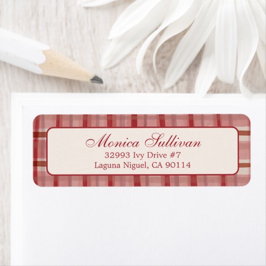 Waterverf Plaid Christmas CUSTOM Retouradres Etiket (Insitu)