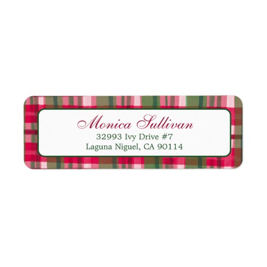 Waterverf Plaid Christmas CUSTOM Retouradres Etiket (Voorkant)
