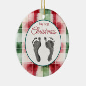 Waterverf Plaid Eerste Kerst Uw Baby's Feet Keramisch Ornament (Rechts)