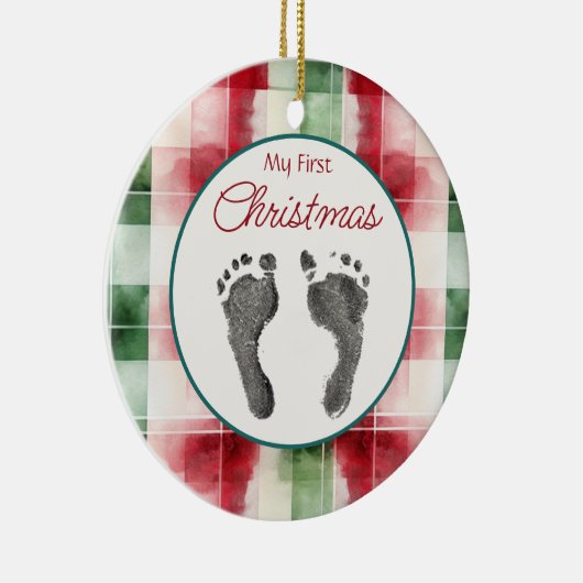 Waterverf Plaid Eerste Kerst Uw Baby's Feet Keramisch Ornament (Rechts)