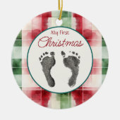Waterverf Plaid Eerste Kerst Uw Baby's Feet Keramisch Ornament (Voorkant)