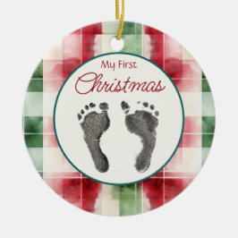 Waterverf Plaid Eerste Kerst Uw Baby's Feet Keramisch Ornament