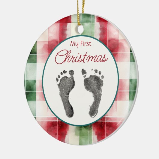 Waterverf Plaid Eerste Kerst Uw Baby's Feet Keramisch Ornament (Links)