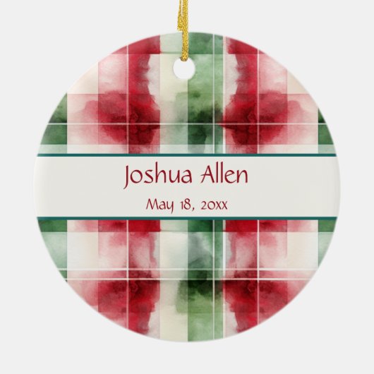 Waterverf Plaid Eerste Kerst Uw Baby's Feet Keramisch Ornament (Achterkant)