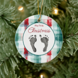 Waterverf Plaid Eerste Kerst Uw Baby's Feet Keramisch Ornament