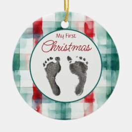 Waterverf Plaid Eerste Kerst Uw Baby's Feet Keramisch Ornament