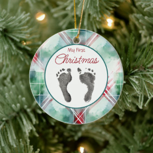 Waterverf Plaid Eerste Kerst Uw Baby's Feet Keramisch Ornament