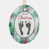 Waterverf Plaid Eerste Kerst Uw Baby's Feet Keramisch Ornament (Rechts)