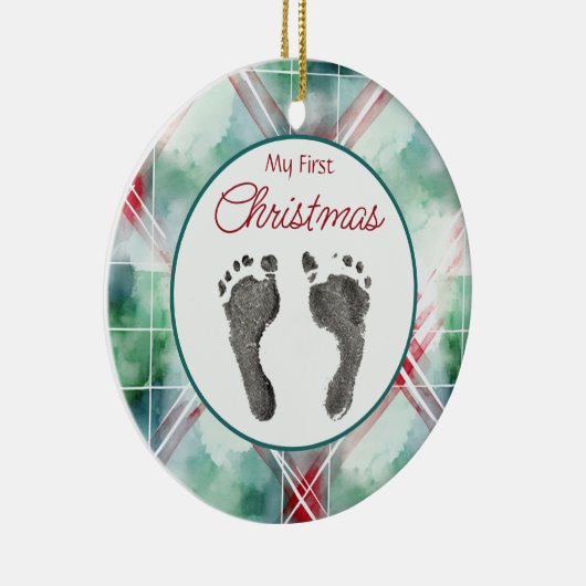 Waterverf Plaid Eerste Kerst Uw Baby's Feet Keramisch Ornament (Rechts)