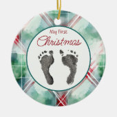 Waterverf Plaid Eerste Kerst Uw Baby's Feet Keramisch Ornament (Voorkant)