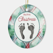 Waterverf Plaid Eerste Kerst Uw Baby's Feet Keramisch Ornament (Links)