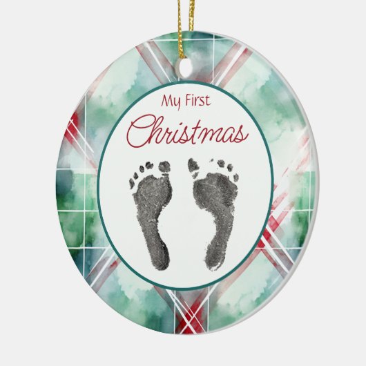 Waterverf Plaid Eerste Kerst Uw Baby's Feet Keramisch Ornament (Links)