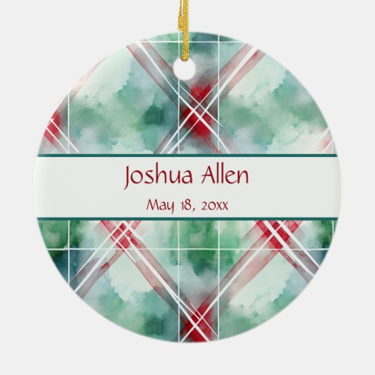 Waterverf Plaid Eerste Kerst Uw Baby's Feet Keramisch Ornament (Achterkant)