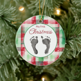 Waterverf Plaid Eerste Kerst Uw Baby's Feet Keramisch Ornament