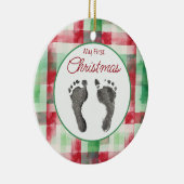 Waterverf Plaid Eerste Kerst Uw Baby's Feet Keramisch Ornament (Rechts)