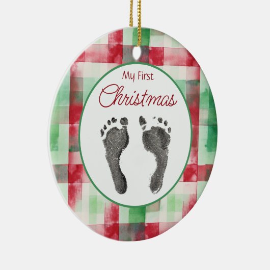 Waterverf Plaid Eerste Kerst Uw Baby's Feet Keramisch Ornament (Rechts)