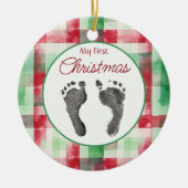 Waterverf Plaid Eerste Kerst Uw Baby's Feet Keramisch Ornament (Voorkant)
