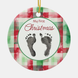 Waterverf Plaid Eerste Kerst Uw Baby's Feet Keramisch Ornament