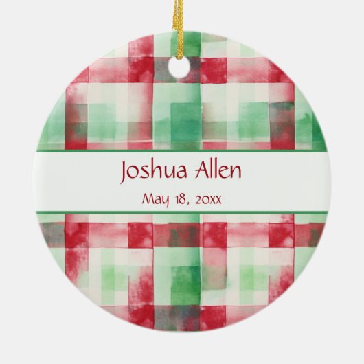 Waterverf Plaid Eerste Kerst Uw Baby's Feet Keramisch Ornament (Achterkant)