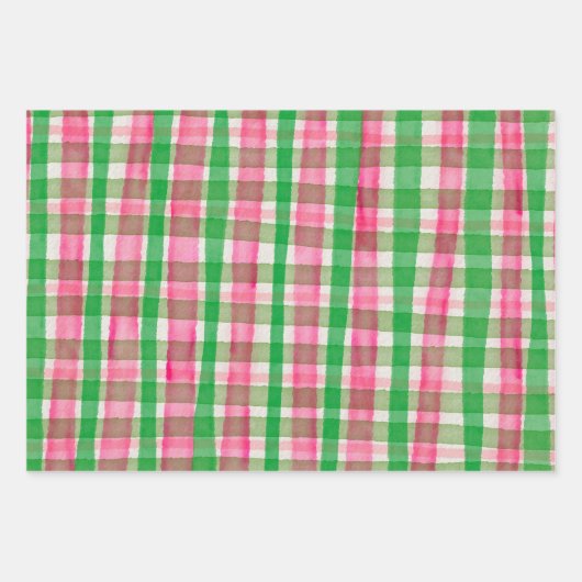 Waterverf Plaid Hand-Drawn Modern Rustic Preppy Inpakpapier Vel (Voorkant 3)