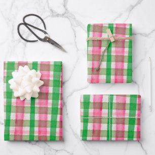 Waterverf Plaid Hand-Drawn Modern Rustic Preppy Inpakpapier Vel