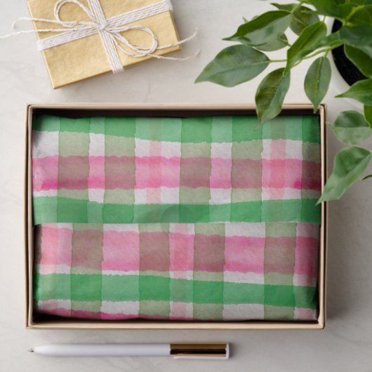Waterverf Plaid Hand-Drawn Modern Rustic Preppy Tissuepapier (Geschenk)