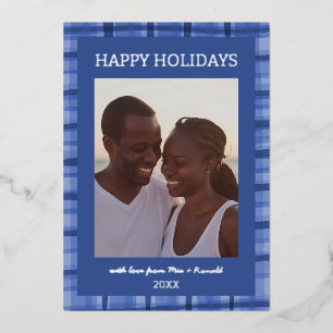 Waterverf Plaid Handgemaakte Custom Photo Hanukkah Folie Feestdagenkaart