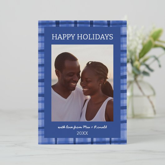 Waterverf Plaid Handgemaakte Custom Photo Hanukkah Folie Feestdagenkaart (Staand Voorkant)