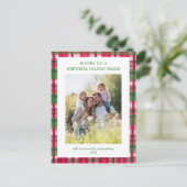 Waterverf Plaid Handgemaakte Kerst Custom 3 Foto Feestdagenkaart (Staand voorkant)