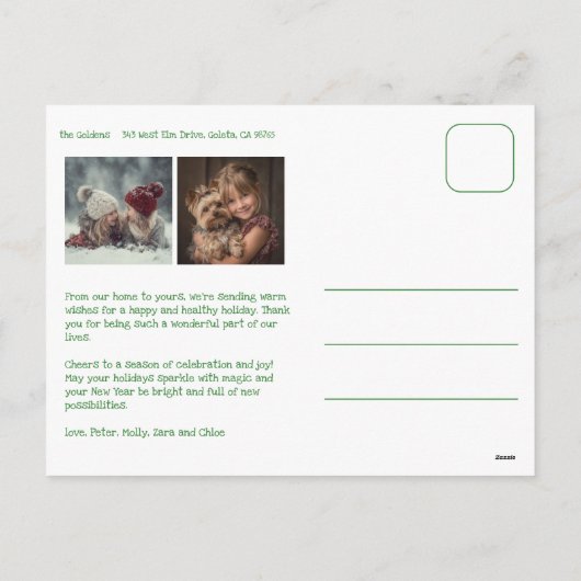 Waterverf Plaid Handgemaakte Kerst Custom 3 Foto Feestdagenkaart (Achterkant)