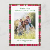 Waterverf Plaid Handgemaakte Kerst Custom 3 Foto Feestdagenkaart (Voorkant)