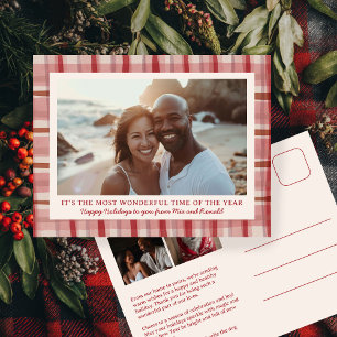 Waterverf Plaid Handgemaakte Kerst Custom 3 Foto Feestdagenkaart