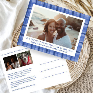 Waterverf Plaid Handgemaakte Kerst Custom 3 Foto Feestdagenkaart