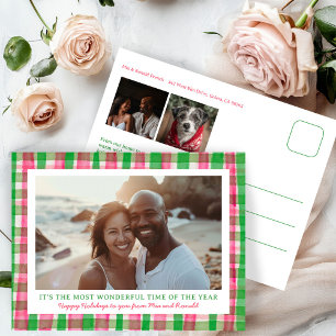 Waterverf Plaid Handgemaakte Kerst Custom 3 Foto Feestdagenkaart