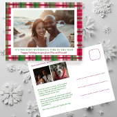 Waterverf Plaid Handgemaakte Kerst Custom 3 Foto Feestdagenkaart