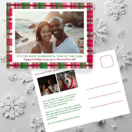 Waterverf Plaid Handgemaakte Kerst Custom 3 Foto Feestdagenkaart