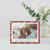 Waterverf Plaid Handgemaakte Kerst Custom 3 Foto Feestdagenkaart (Staand voorkant)