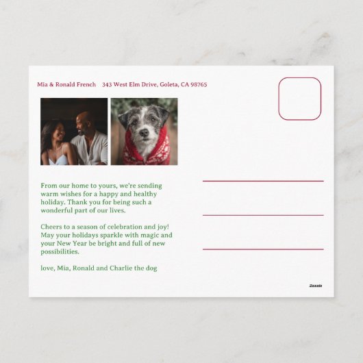 Waterverf Plaid Handgemaakte Kerst Custom 3 Foto Feestdagenkaart (Achterkant)