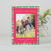 Waterverf Plaid Handgemaakte Kerst Custom 5 Foto Folie Feestdagenkaart (Staand Voorkant)