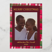 Waterverf Plaid Handgemaakte Kerst Custom Foto Folie Feestdagenkaart (Voorkant)