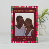 Waterverf Plaid Handgemaakte Kerst Custom Foto Folie Feestdagenkaart (Staand Voorkant)