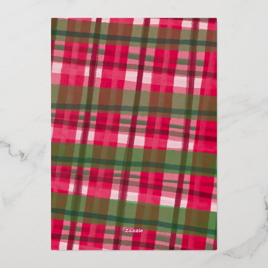 Waterverf Plaid Handgemaakte Kerst Custom Foto Folie Feestdagenkaart (Achterkant)