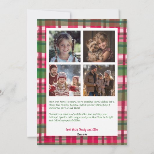 Waterverf Plaid Kerst Custom Arch 5 Foto Feestdagenkaart (Achterkant)