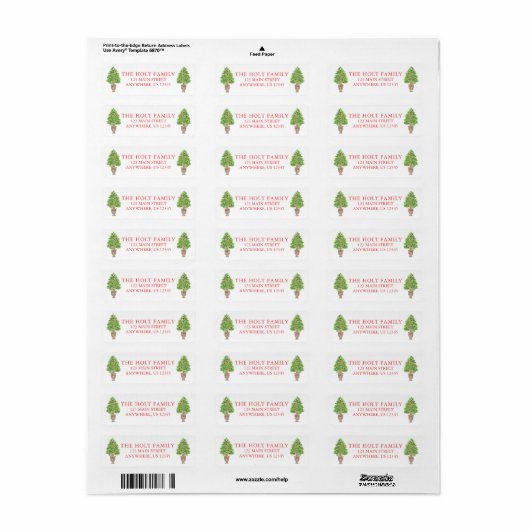 Waterverf Plaid Kerst Topiary Retouradres Etiket (Full Sheet)