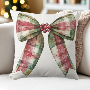 Waterverf Plaid Kerstboog Rood Groen Rustiek Kussen
