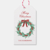 Waterverf Plaid Lint Krans Kerstmis Cadeaulabel (Voorkant)