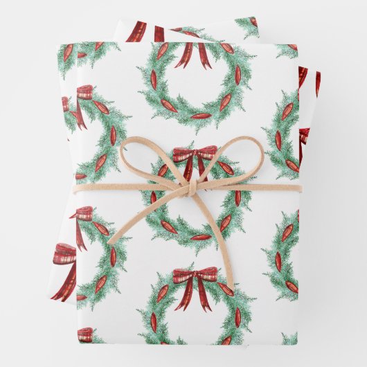 Waterverf Plaid Lint Krans Kerstmis Inpakpapier Vel (In situ)