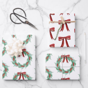 Waterverf Plaid Lint Krans Kerstmis Inpakpapier Vel